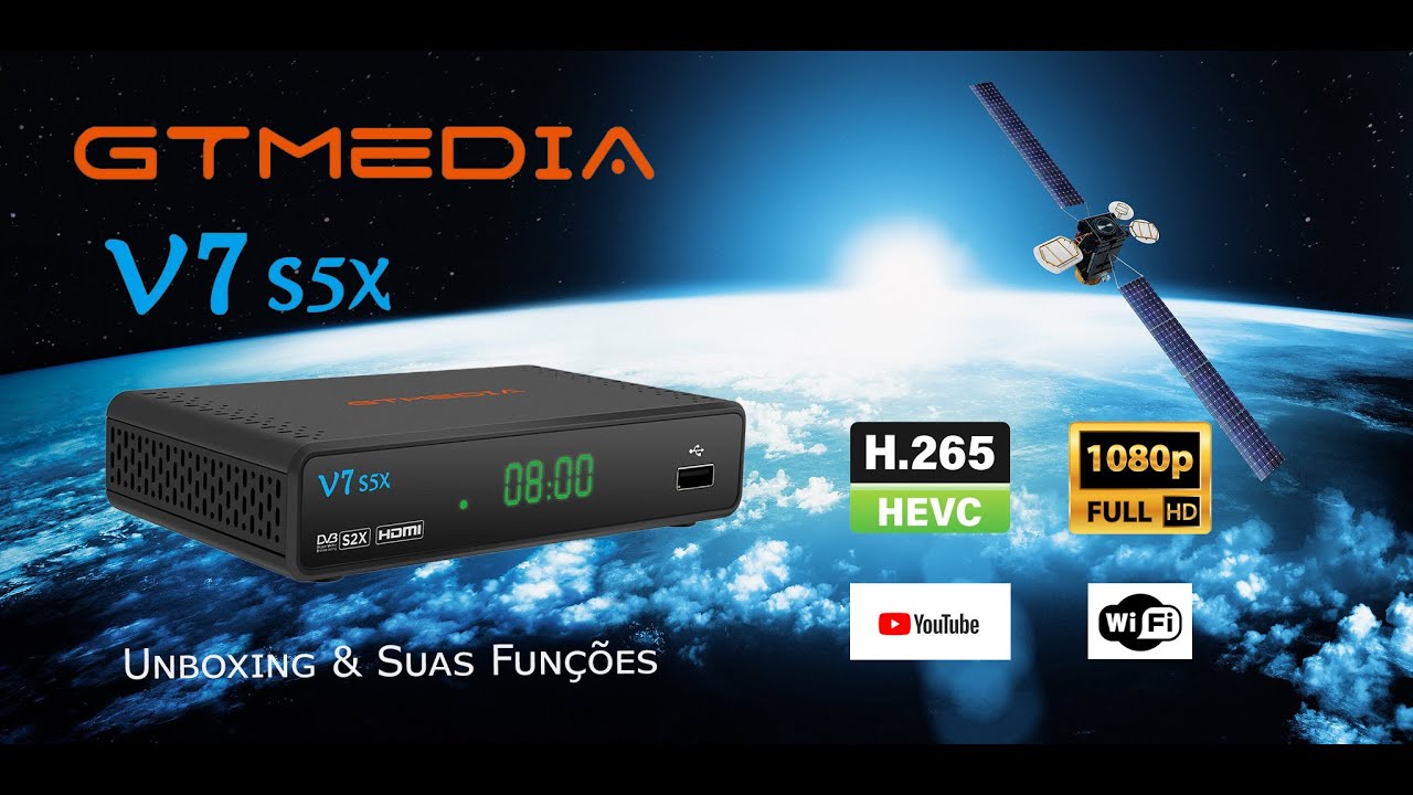 GTMEDIA V7 S5X - Unboxing e Review com Youtube H.265 WIFI e Newcam - Ccam - Mgcam ACM/VCM/CCM