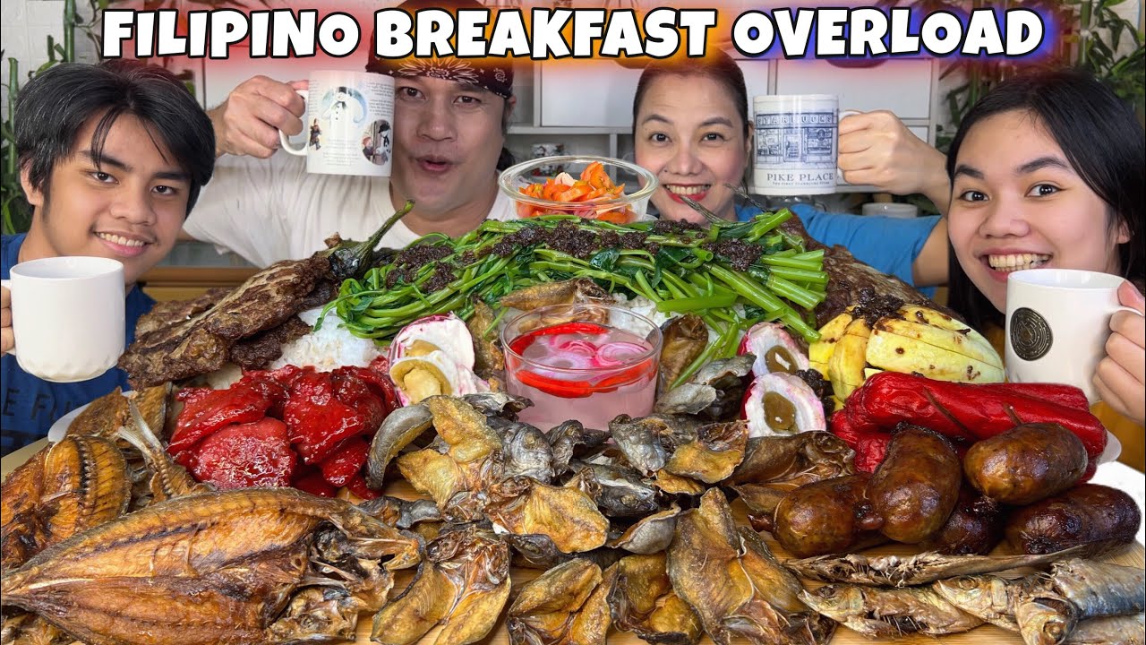 PINOY BREAKFAST OVERLOAD MUKBANG DANGGIT, TUYO, DAING, LONGGANISA, TOCINO, HOTDOG, TORTA, ATPB