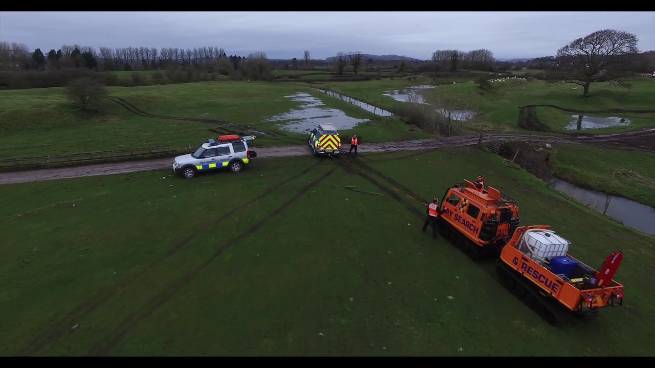 Bay Search and Rescue with their Hagglund BV206 all terrain amphibious rescue vehicles