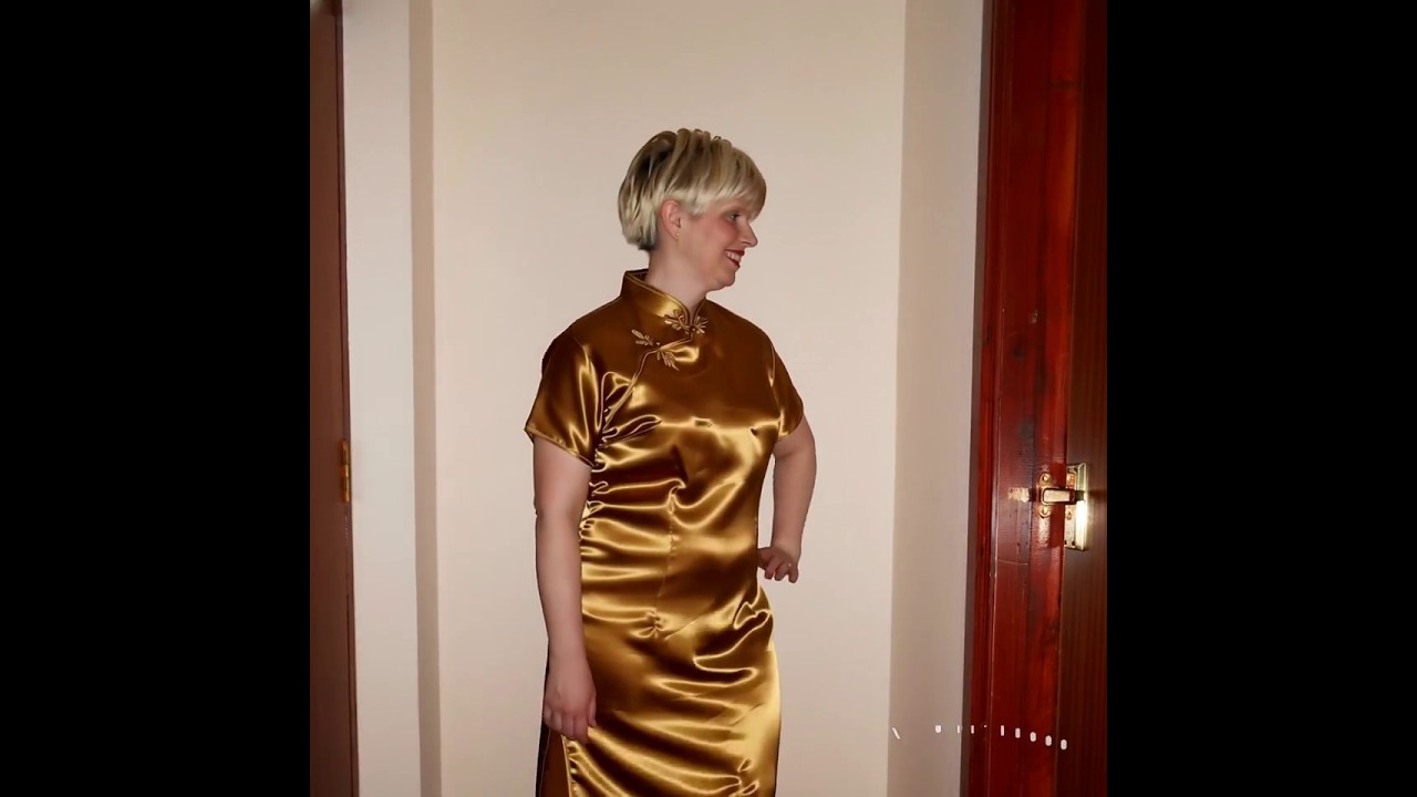 90s Gold Rayon Satin Cheongsam Dress (Photoshoot)