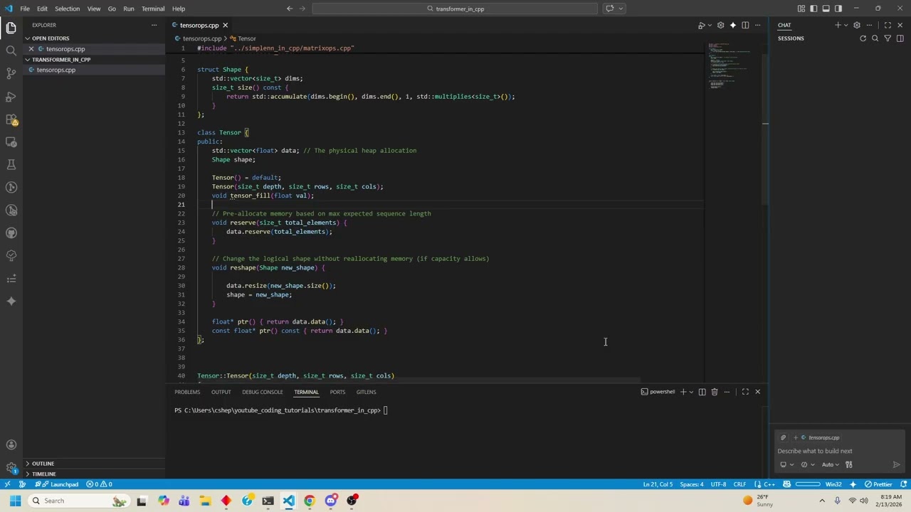 Transformer in c++: tensor operations part 1