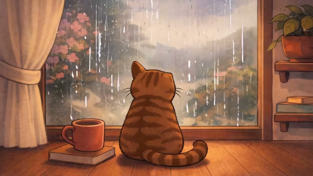 Rainy Spring Afternoon with Mochi | Soft Lofi & Rain Sounds for Studying, Relaxing 🌧