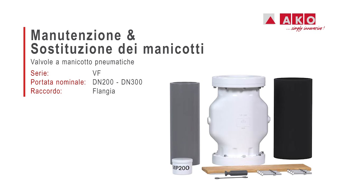 Sostituzione manicotto flessibile: valvola a manicotto AKO (pneumatica), serie VF, DN: 200, 250, 300