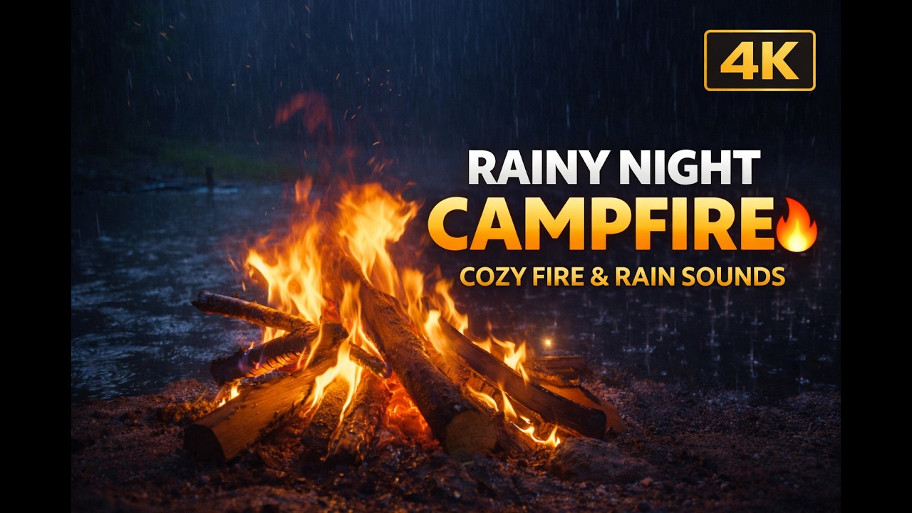 Rainy Campfire ASMR | Relaxing Crackling Fire & Gentle Rain Sounds 🔥🌧️