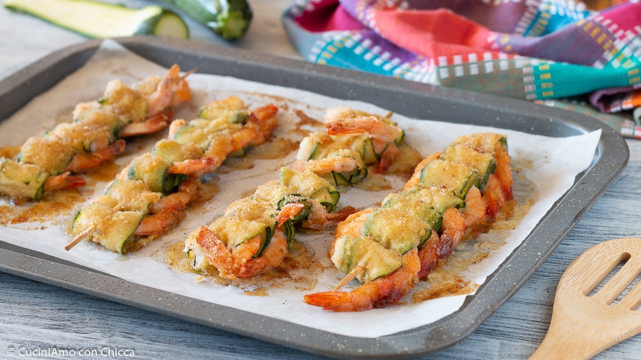 SPIEDINI DI GAMBERI E ZUCCHINE