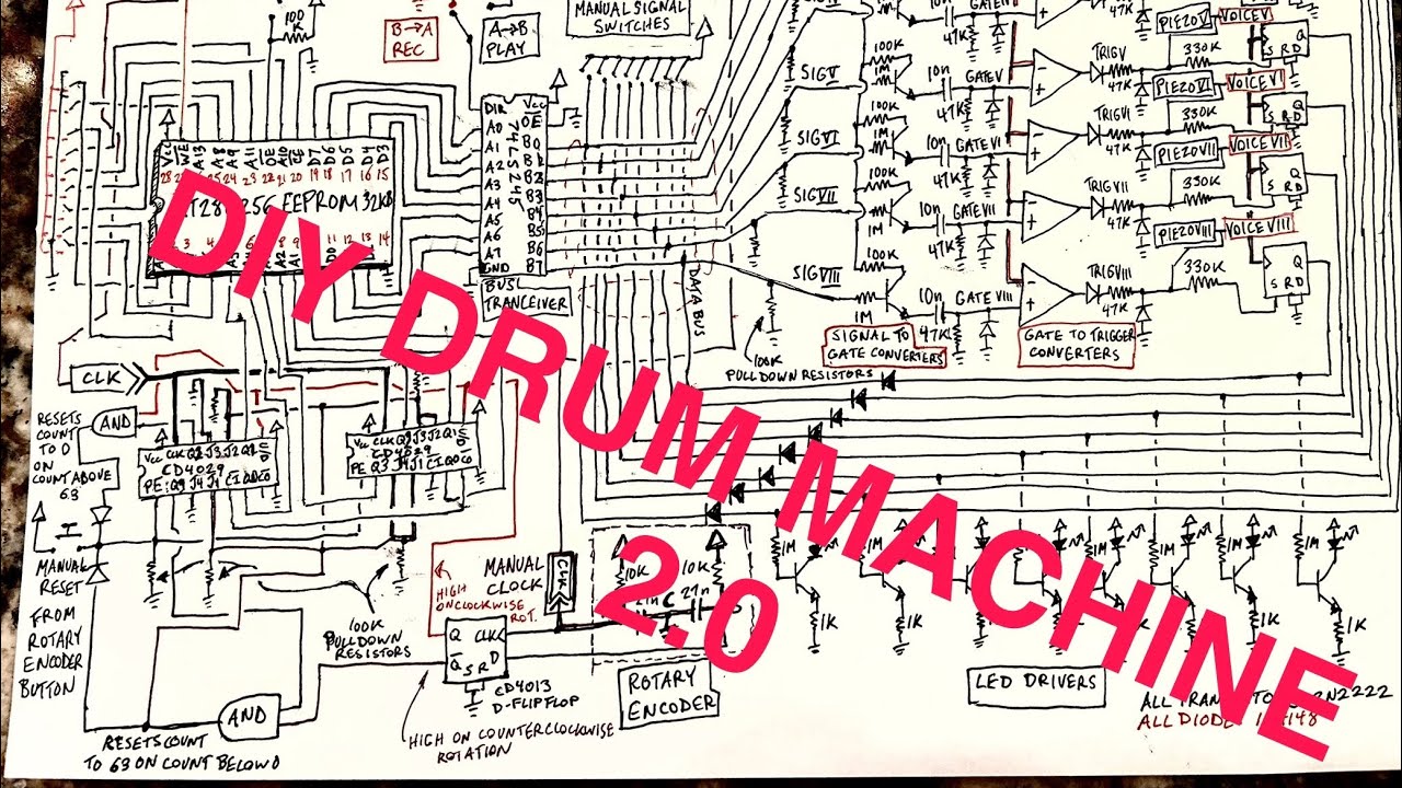 Diy Drum Machine with Piezo Triggers, Memory Presets and Sequencer