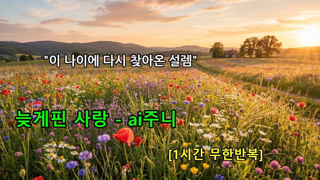 [1시간] 늦게핀 사랑 - ai주니 (작사·작곡 준산) | 한 번 들으면 멈출 수 없는 감성 트로트 무한반복 🌸 늦게핀 사랑 연속듣기 