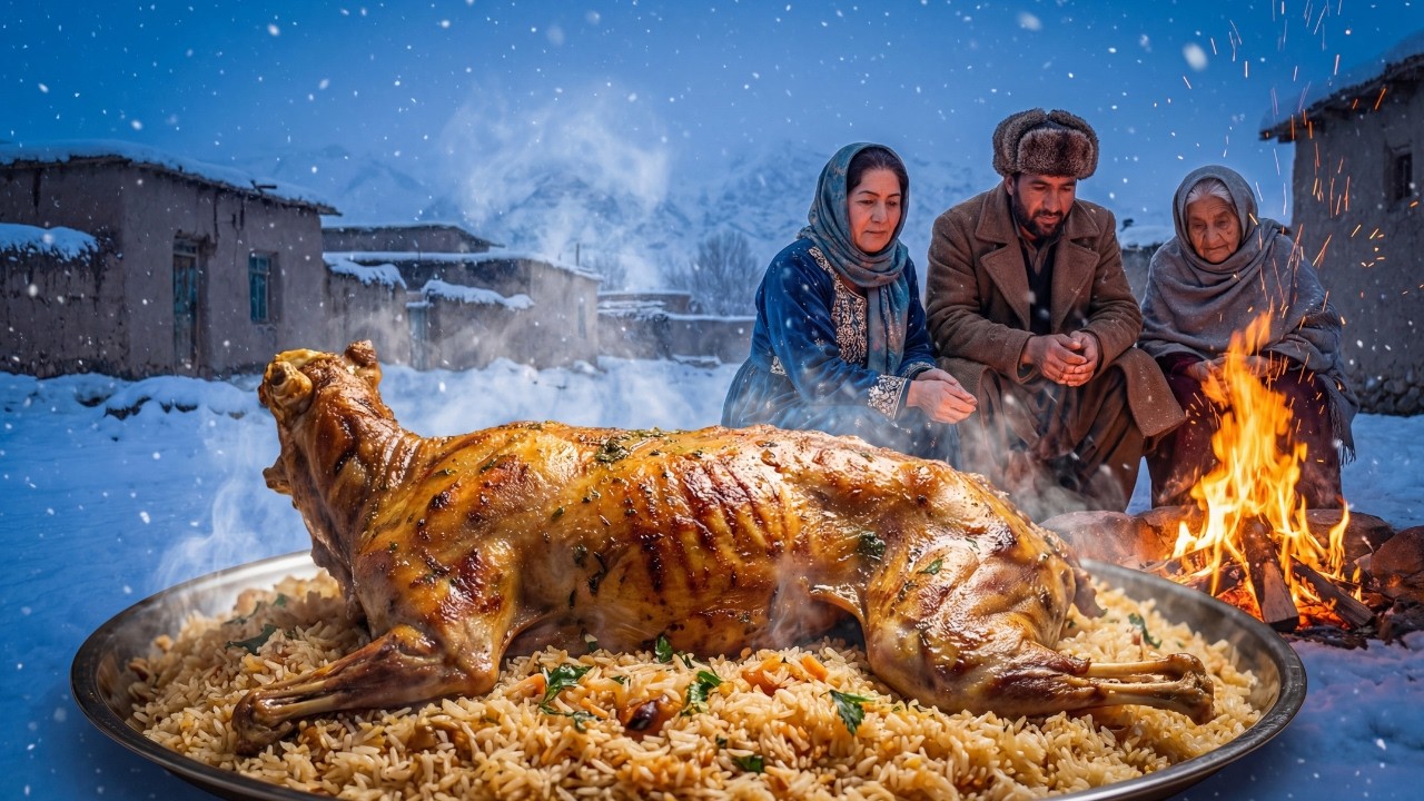 Surviving a Freezing Village Winter Cooking a Giant Lamb Feast Outdoors 🐑🔥