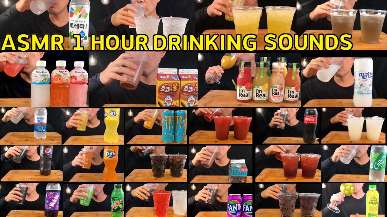 ASMR DRINKING SOUNDS 1HOUR REAL SOUNDS (NO TALKING)음료수 먹방 1시간20분 연속 마시기 모음 리얼 사운드飲み物を食べる1時間20分連続飲む映像