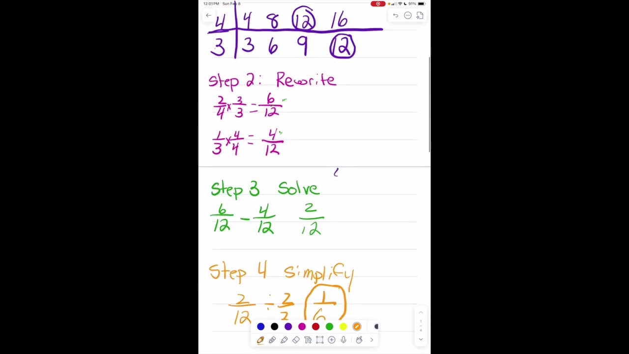 INB subtracting fractions