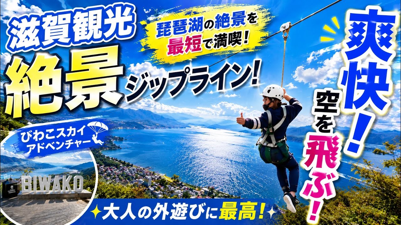 滋賀観光｜びわこスカイアドベンチャーで絶景ジップライン！大人の外遊び・琵琶湖の絶景を最短で満喫。