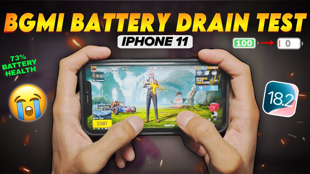 iPhone 11 Bgmi Battery drain test ? 😭| iOS 18.2🪫drain?| iPhone 11 battery drain 100 to 0 % 2:xx hr 😱