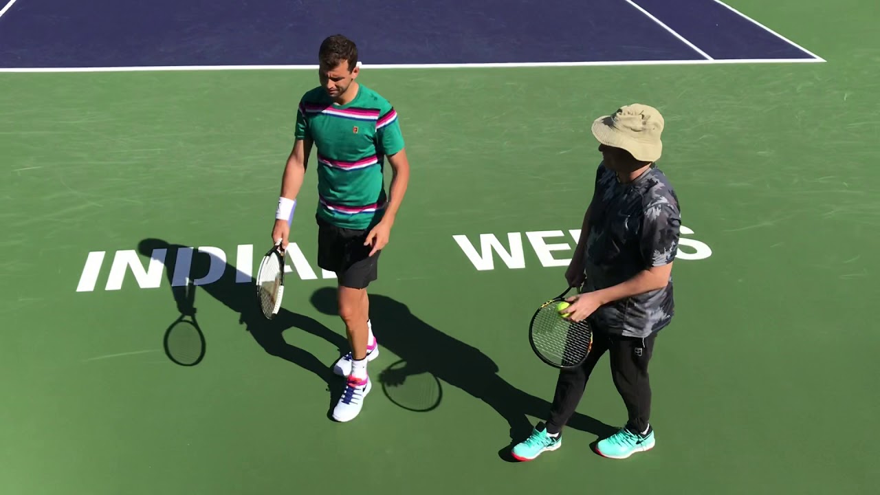 Grigor Dimitrov and David Goffin practice session at BNP Paribas Open 2019