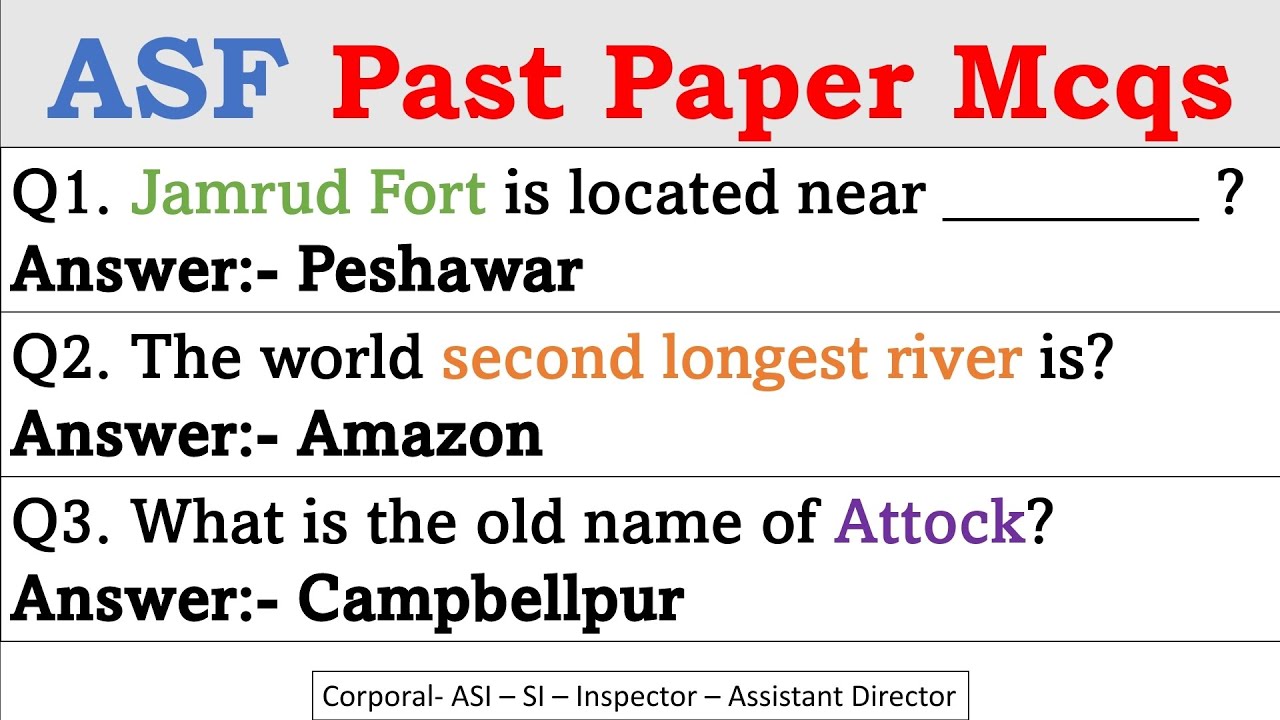 Most Repeated ASF corporals, asi, si and inspector questions and answers | asf past papers