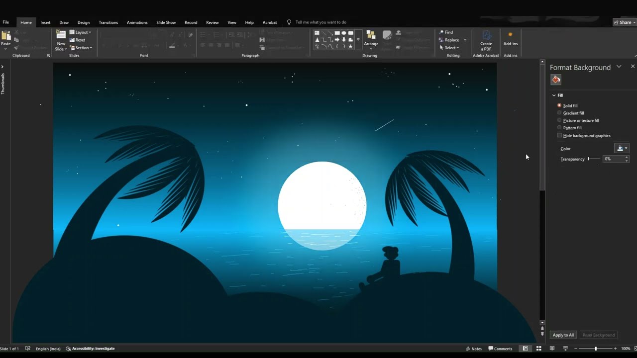 Digital Vector Art ✏️ MS PPT🔵Blue Beach Night Scene