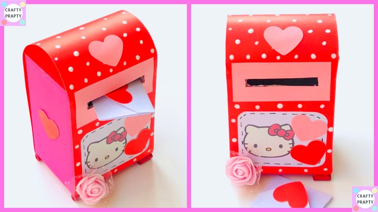 How To make Paper Hello kitty Letter box For Valentine's Day / HOW TO MAKE A Mail box/POSTBOX