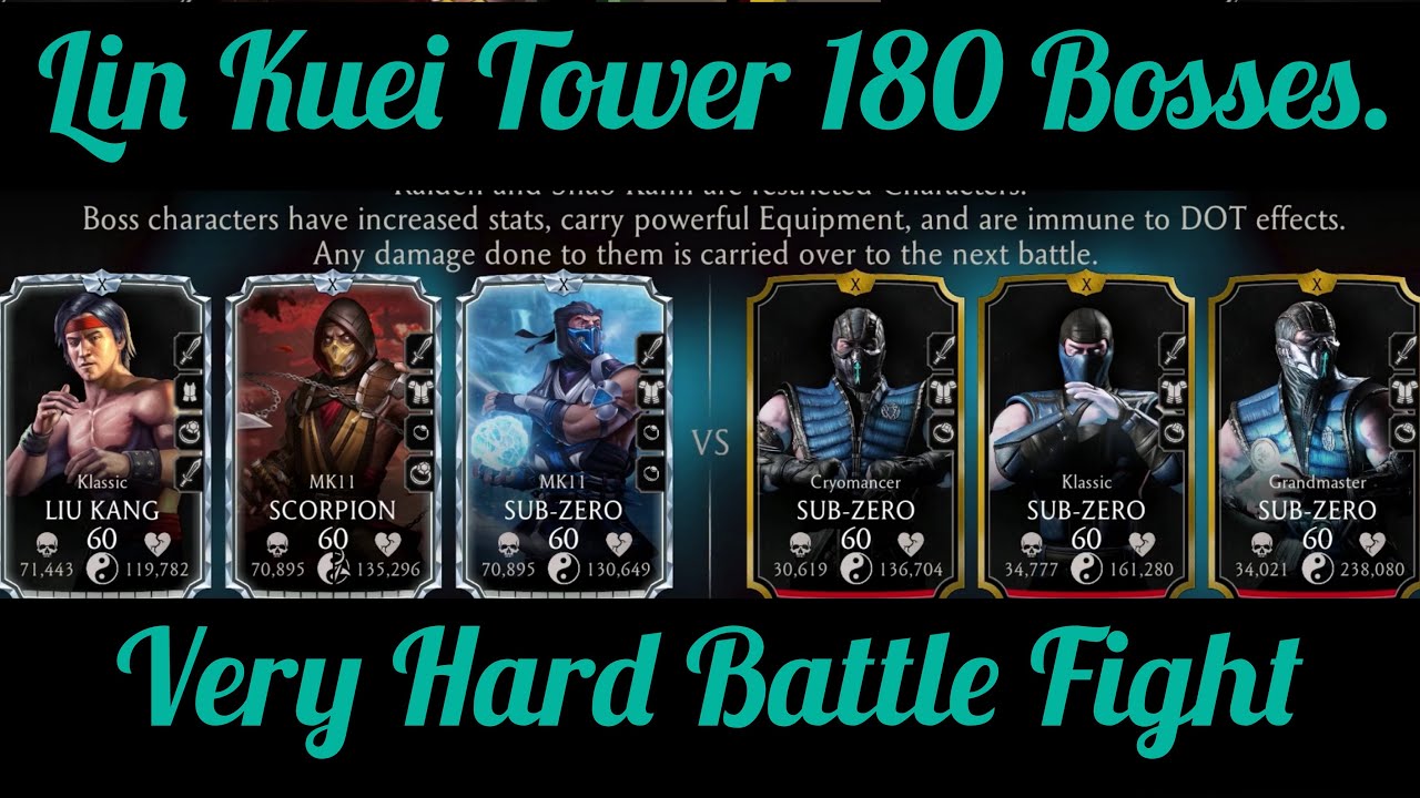 Lin Kuei Tower 180 Bosses SUB-ZERO&rsquo;s Very Hard Battle Mortal Kombat Mobile Account.