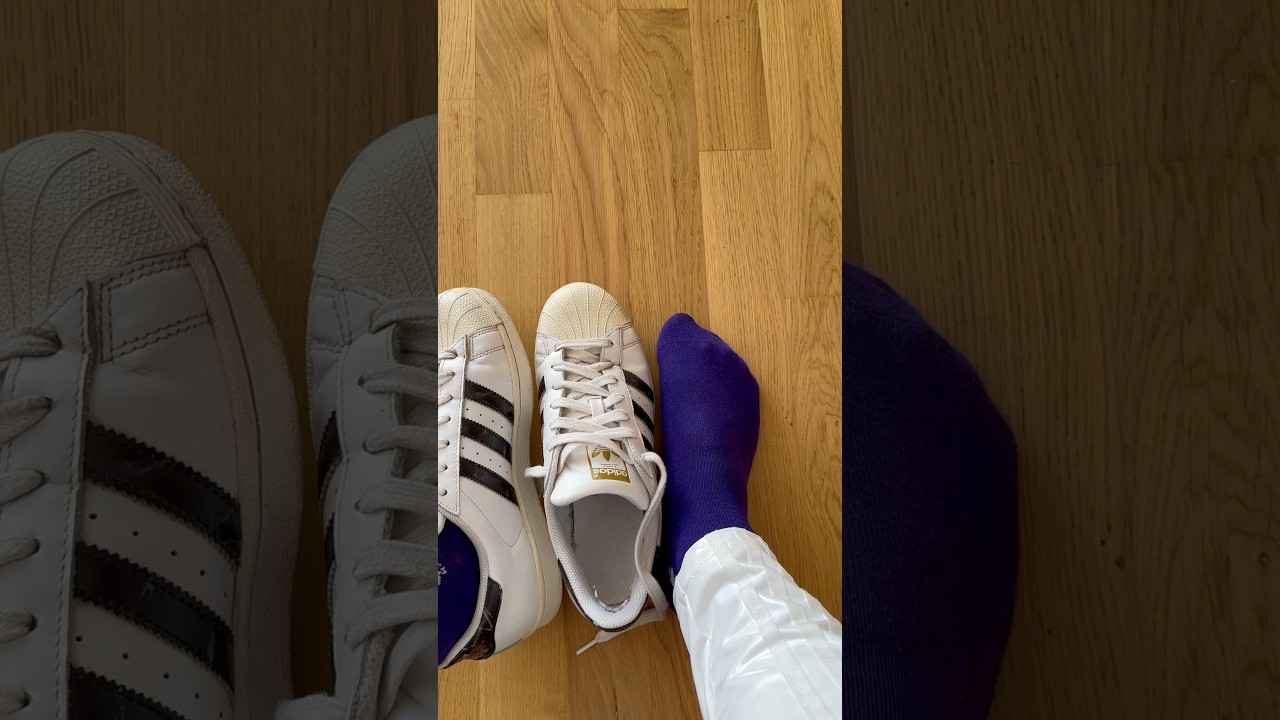 Violet Girl socks with used Adidas Superstar and Latex Pants