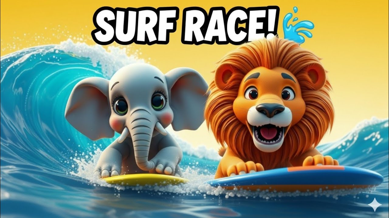 Elephant 🐘 vs Lion 🦁 | Funny Surfing Match 🌊
