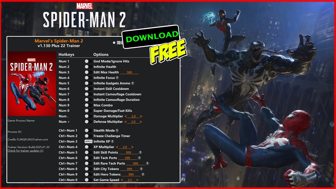 Marvel’s Spider-Man 2 Trainer (Steam/Epic Games Store)