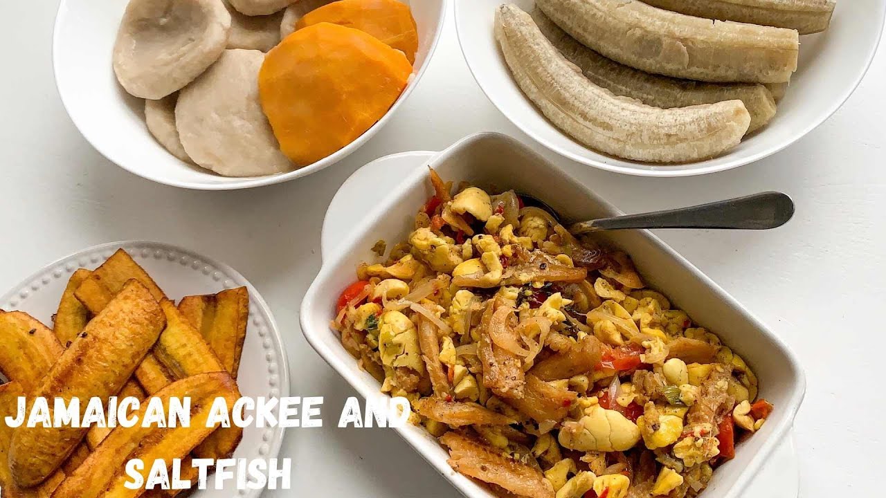 ACKEE AND SALTFISH//JAMAICAN FOOD//HARD FOOD//CARIBBEAN//PLANTAIN//FISH RECIPE