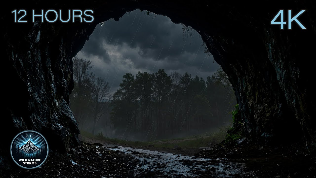 Stormwatch Cavern | 12 Hours of Dark Cave Rain & Thunder Ambience