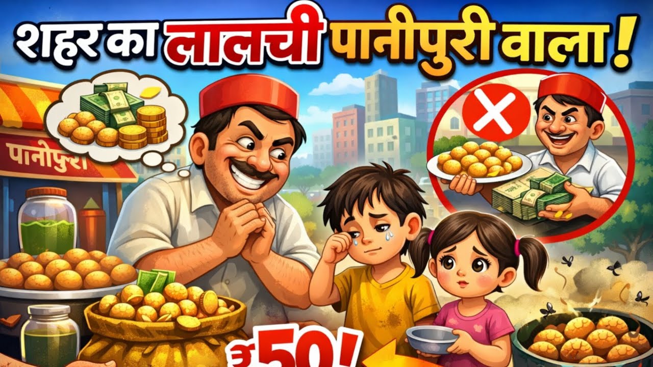 शहर का लालची पानीपुरी वाला कहानी 🥰@story #kahani #childstories 