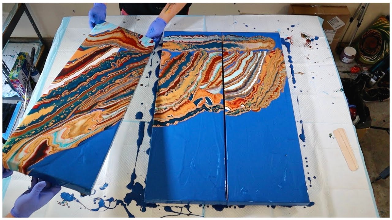 HUGE 36x12 x3 Canvas Multiple Wandering Straight Pours Fluid Art by Masse Art Studio #163