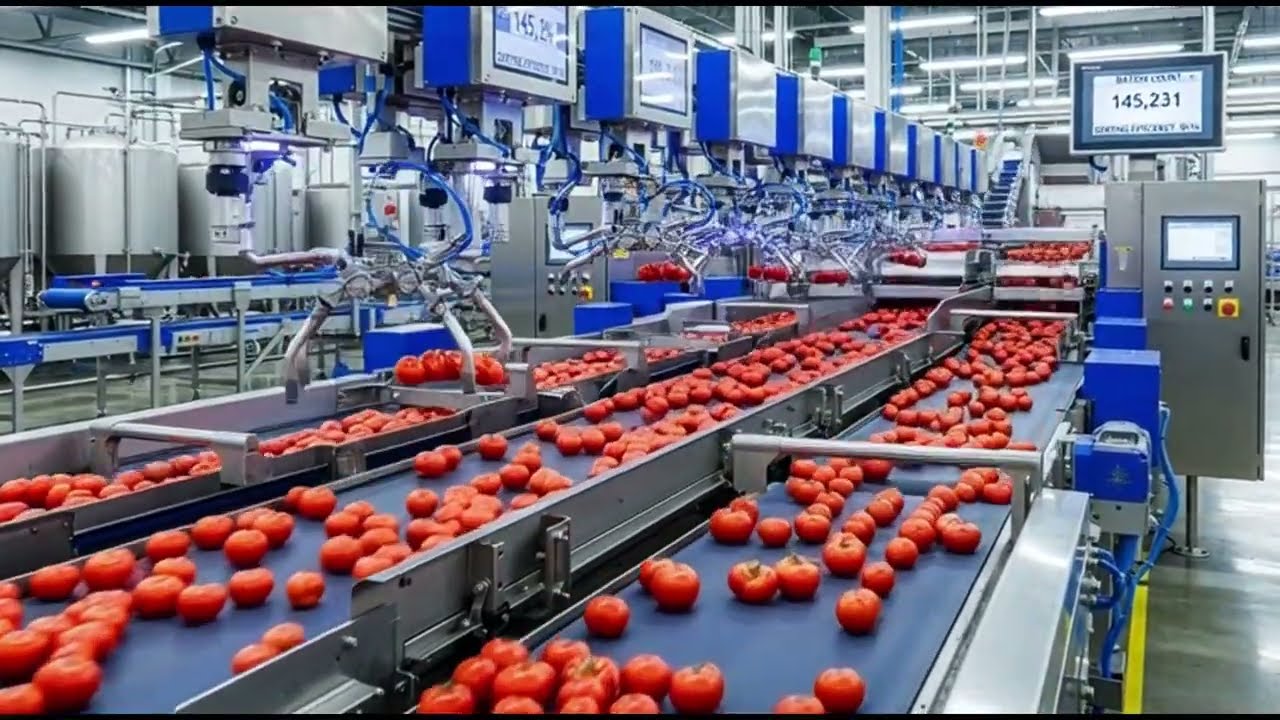 Industrial Food Processing Line  Fresh Tomatoes to Packaged Products
