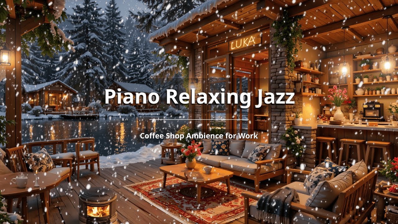 NO ADS | Winter Coffee Shop Ambience with Warm Jazz Music⛄Background Music to Relax, Study