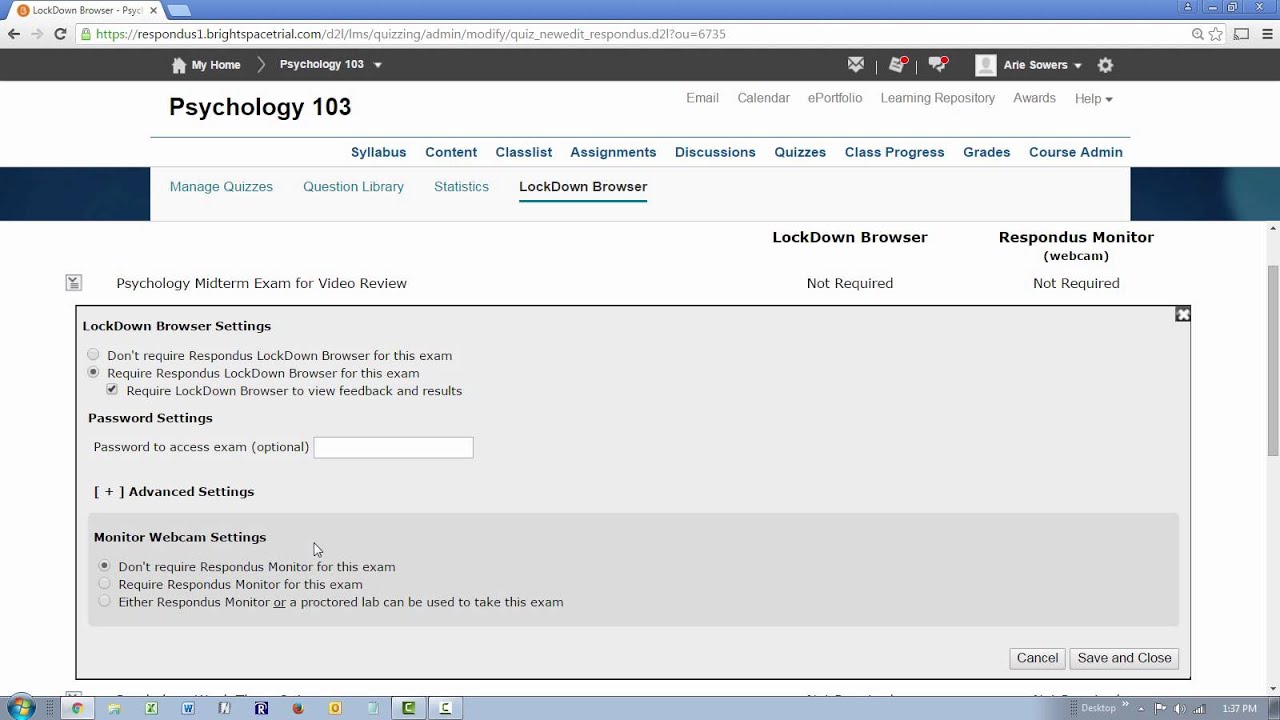 Preparing a Quiz for Use with LockDown Browser (Brightspace)