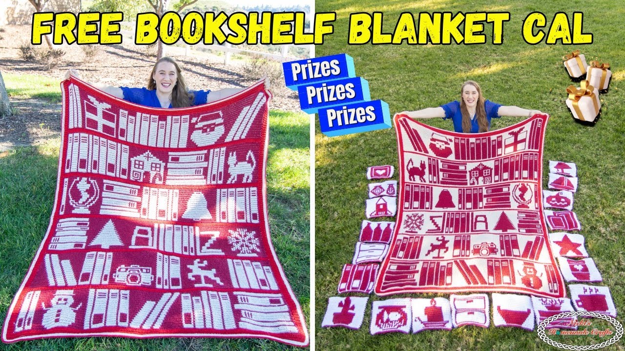 New FREE CAL 2026: CHRISTMAS BOOKSHELF Mosaic Crochet Blanket + PRIZES!!!