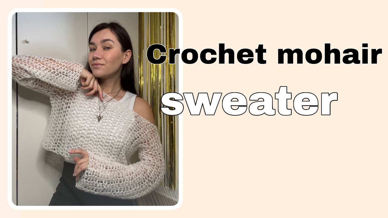 Crochet mohair sweater open shoulder 
