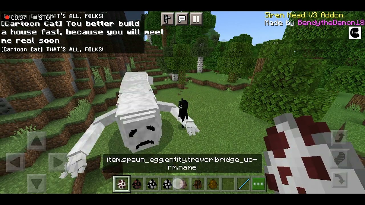 Minecraft Cartoon Cat Vs Bridge Worm (Minecraft Trevor Henderson Mod)