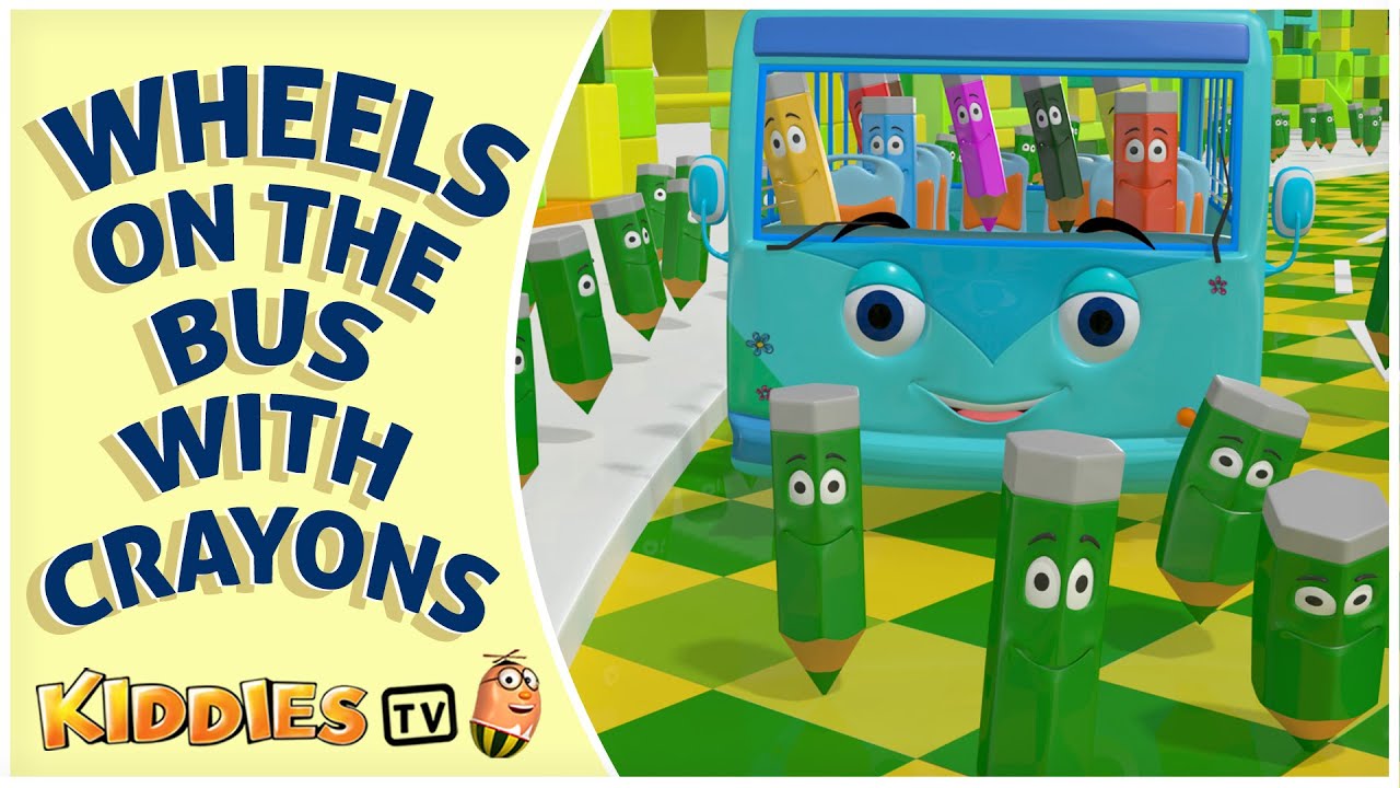 Wheels on the Bus with Crayons | Nursery Rhymes & Kids Songs | KiddiesTV