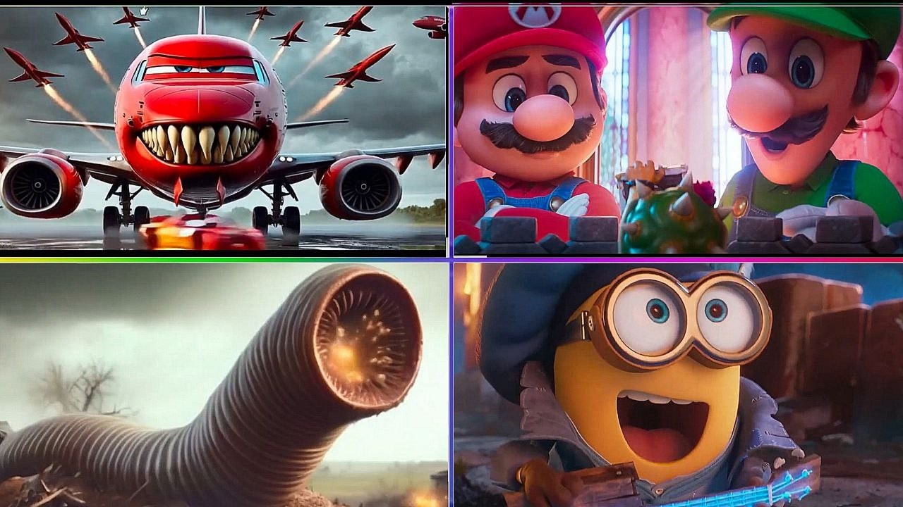 SUPER Mario VS McQueen SKY  VS TRAIN EATER VS MINIONS  Tiles Hop EDM Rush