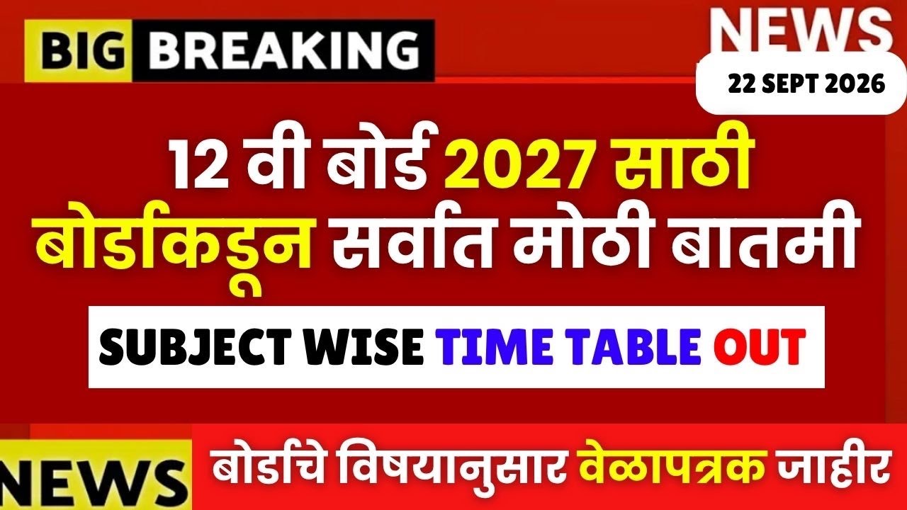 12 वी बोर्ड कडून सगळ्यात मोठी घोषणा😱🚨Subjectwise Time Table Out🔥| #hscboard2027 पूर्ण वेळापत्रक😱🔥