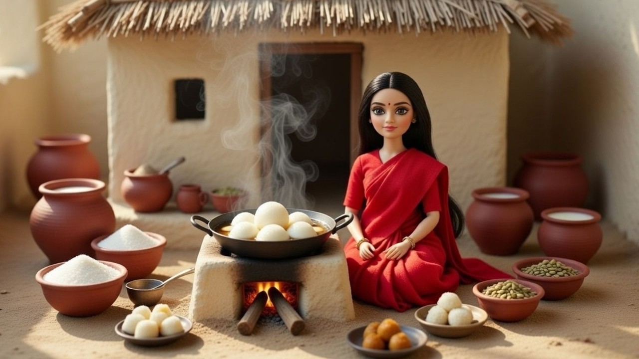 Miniature Doll Rasgulla Cooking ASMR | Indian Village Tiny Kitchen Sweet Dessert
