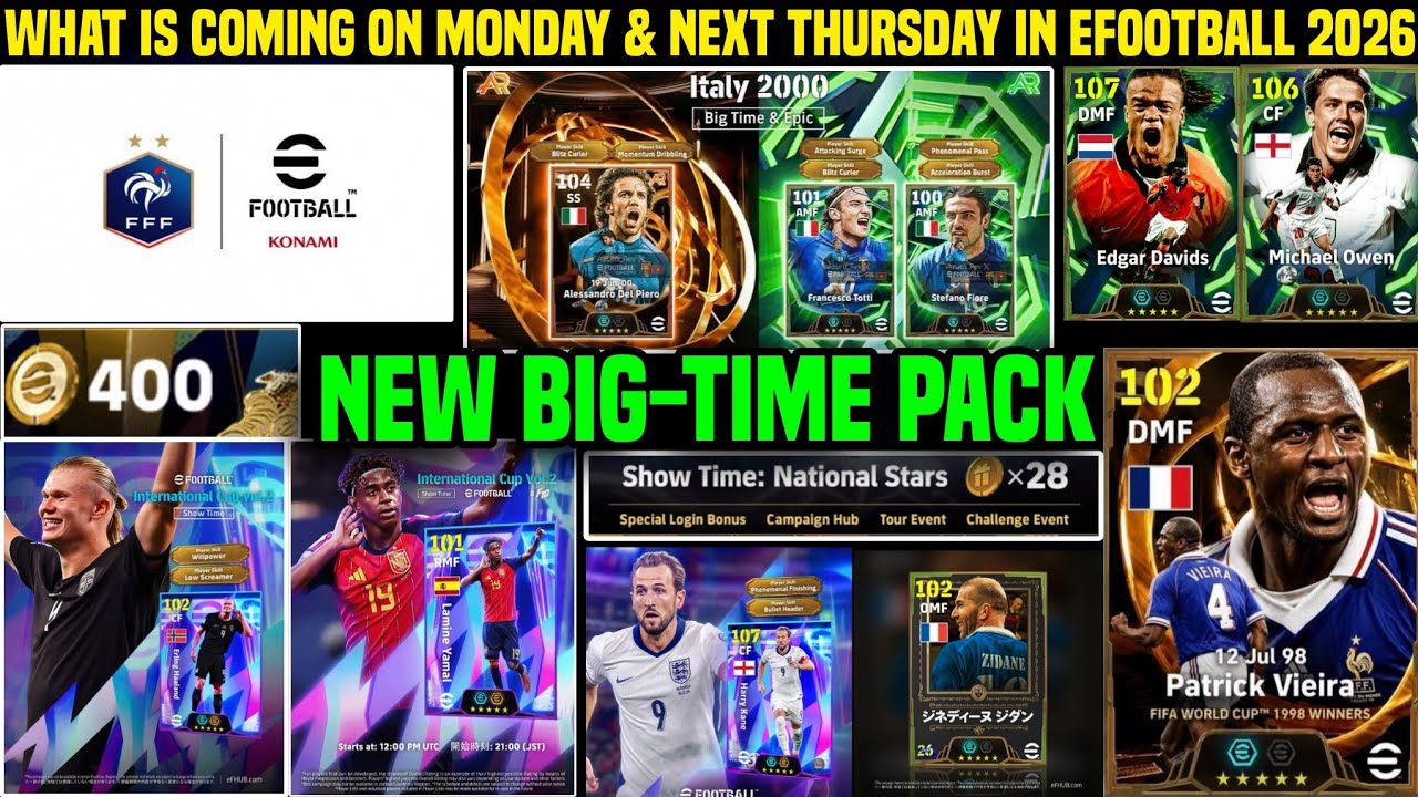 New Big-time Pack: What is coming on Monday & Next Thursday in eFootball 2026, Free 1000 Coins, Epic