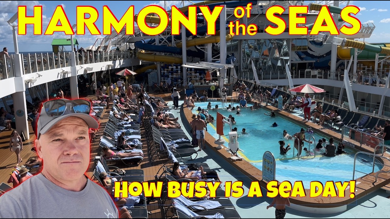 Harmony of the Seas! How Busy Are The Pools On A Sea Day! Pool Deck Tells All. 4K Ultra Video.