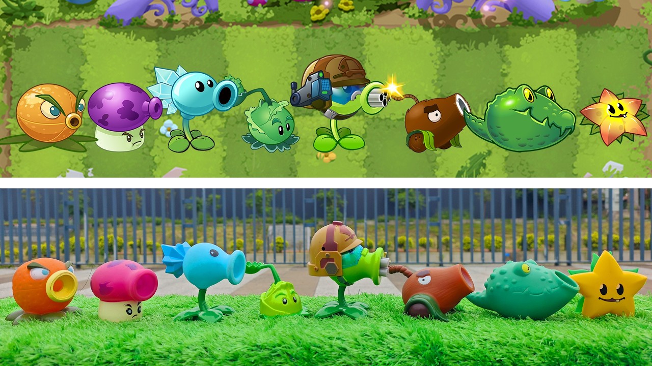 PLANTS VS ZOMBIES:TOY PLANTS VS GAME PLANTS GARGANTUAR BATTLE.