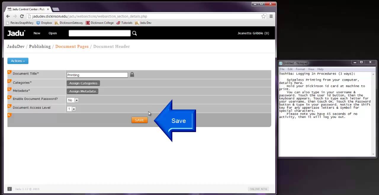 Jadu Create Simple Web Page & Submit