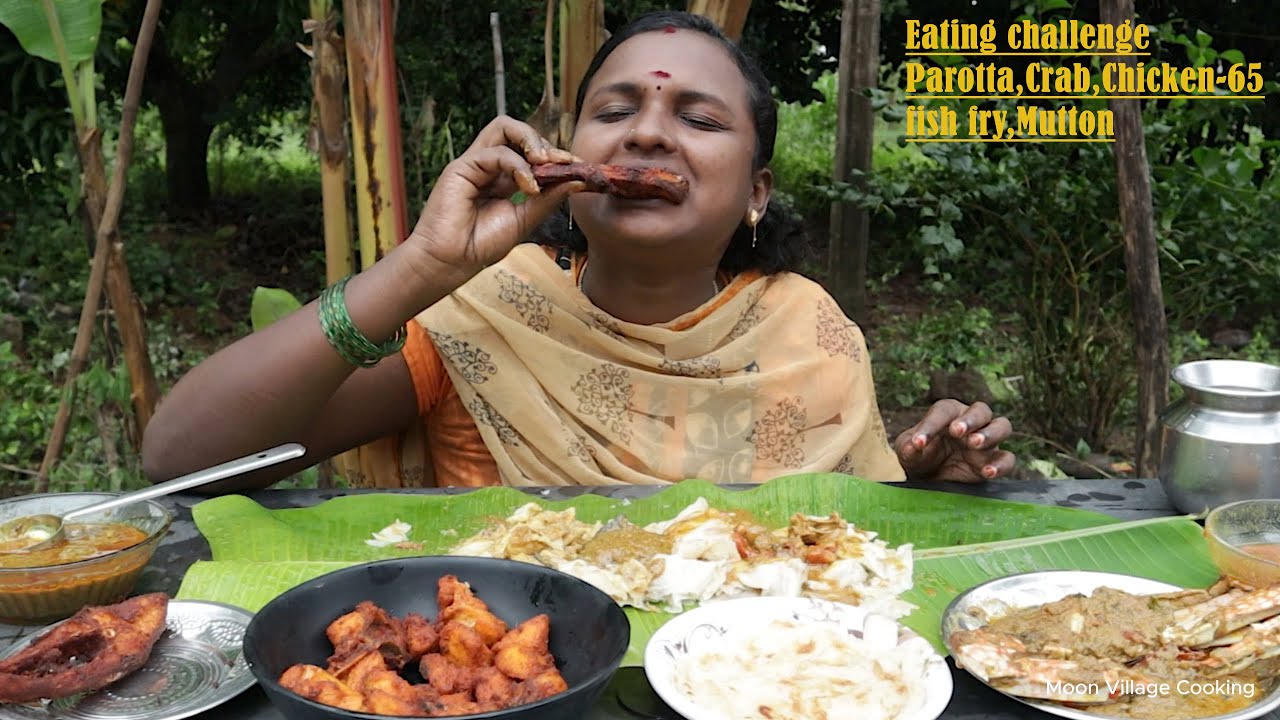 Eating challenge Parotta,Crab fry,Crab curry,chicken 65,Fish Curry #eatingchallenge