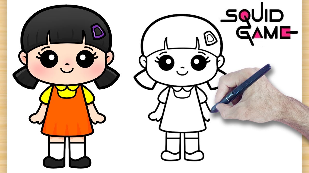 Как нарисовать Куклу из Игры в кальмара Kawaii | Красный свет, зелёный свет