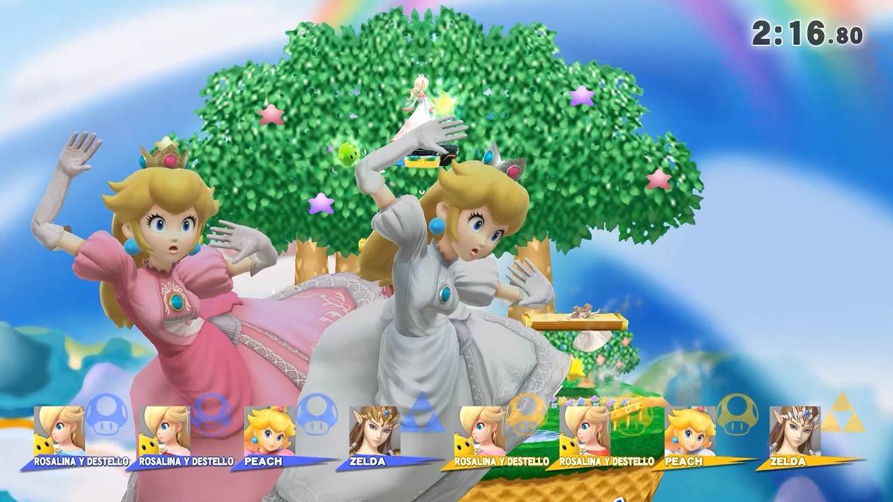 Smash Wii U - 2 Rosalinas, Peach and Zelda Team Battle (Only Blast and Screen KO)