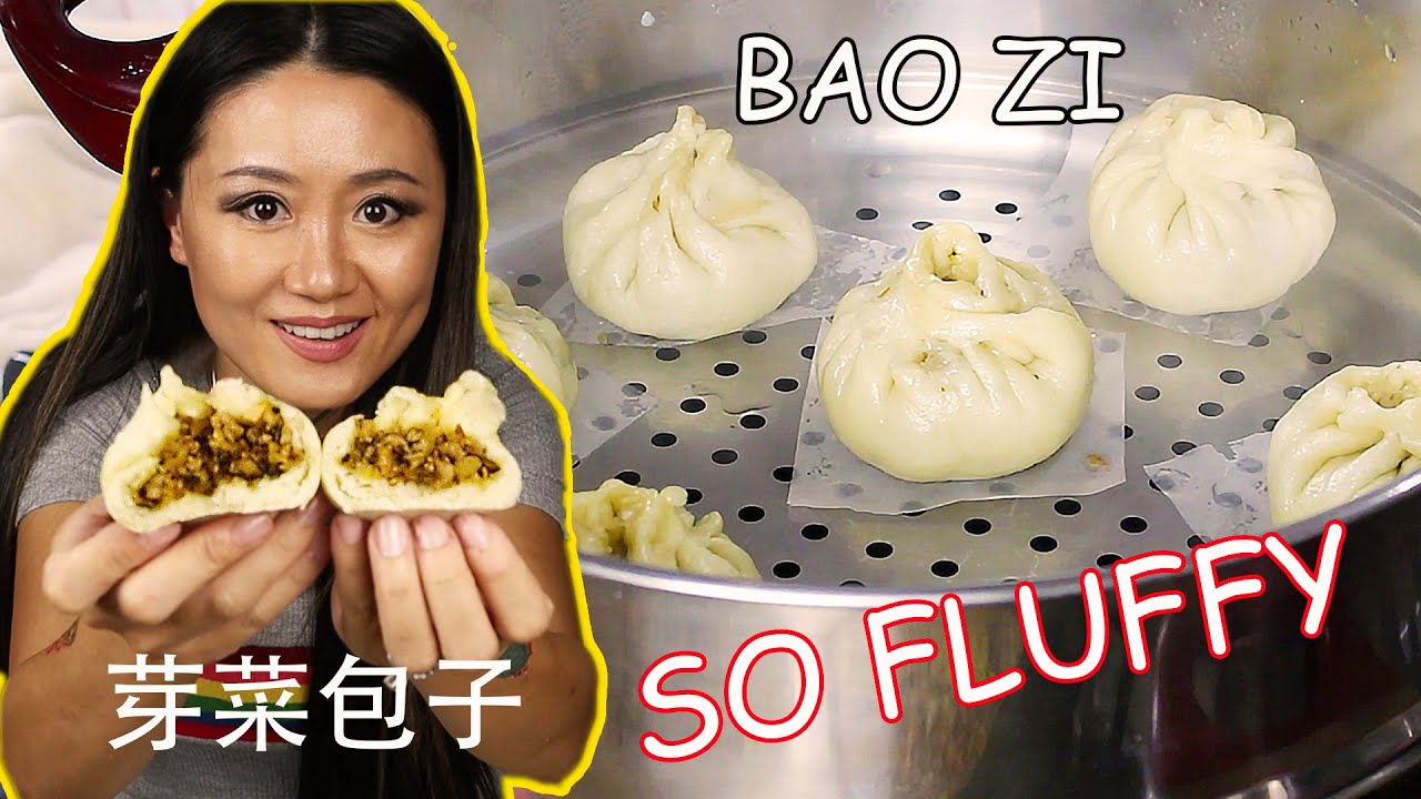 Sichuan style steamed buns- Chinese pork buns Bao zi （芽菜包子）
