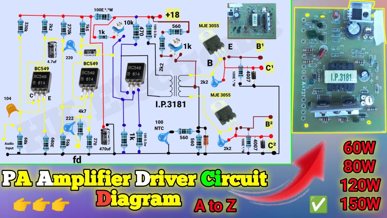 60,80,120,150 Watts PA Amplifier Driver Board Circuit Diagram 