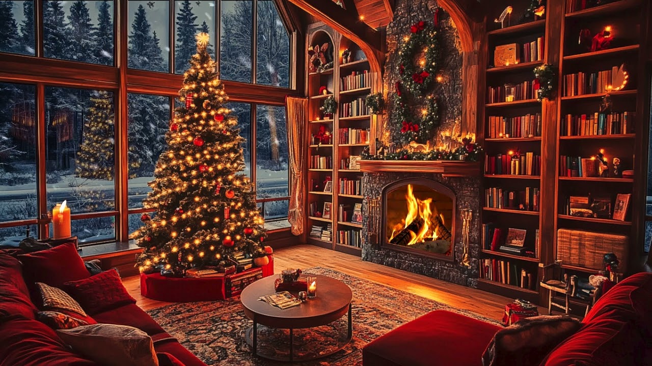 Christmas Cabin Stillness | Slow Piano Music and Fireplace Sounds to Unwind