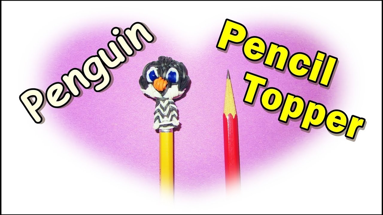 Rainbow Loom Charms: Penguin PENCIL TOPPER Tutorial using loom bands