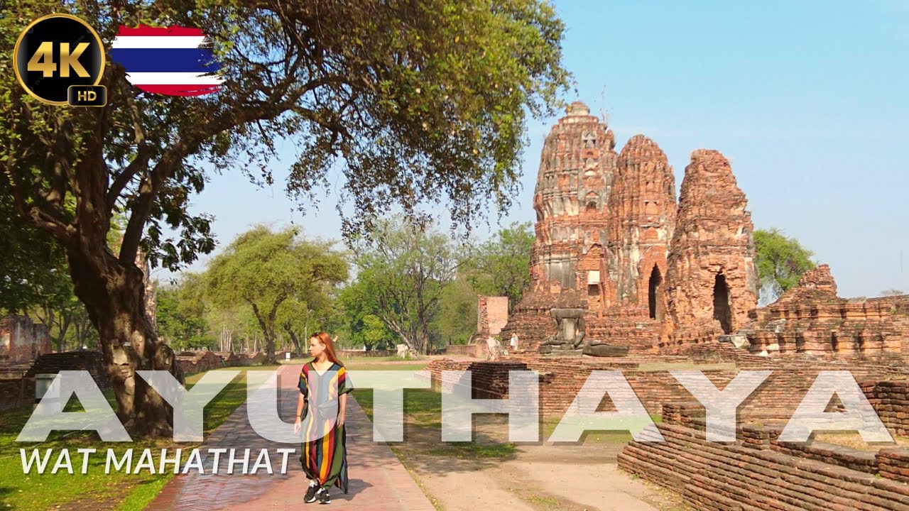 [4K 60fps] FULL tour of the ruins of WAT Mahathat (Mahathat Temple) in Si Ayutthaya
